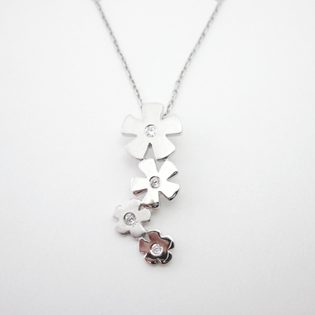 Matte and Shiny Flower Pendant with Cubic Zirconias - Click Image to Close